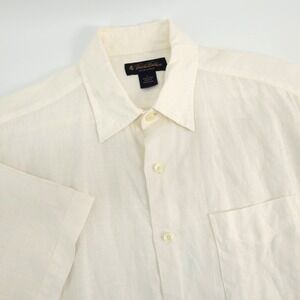 Brooks Brothers Irish Linen Shirt Mens L Button Up Short Sleeve - Minor Flaws‎